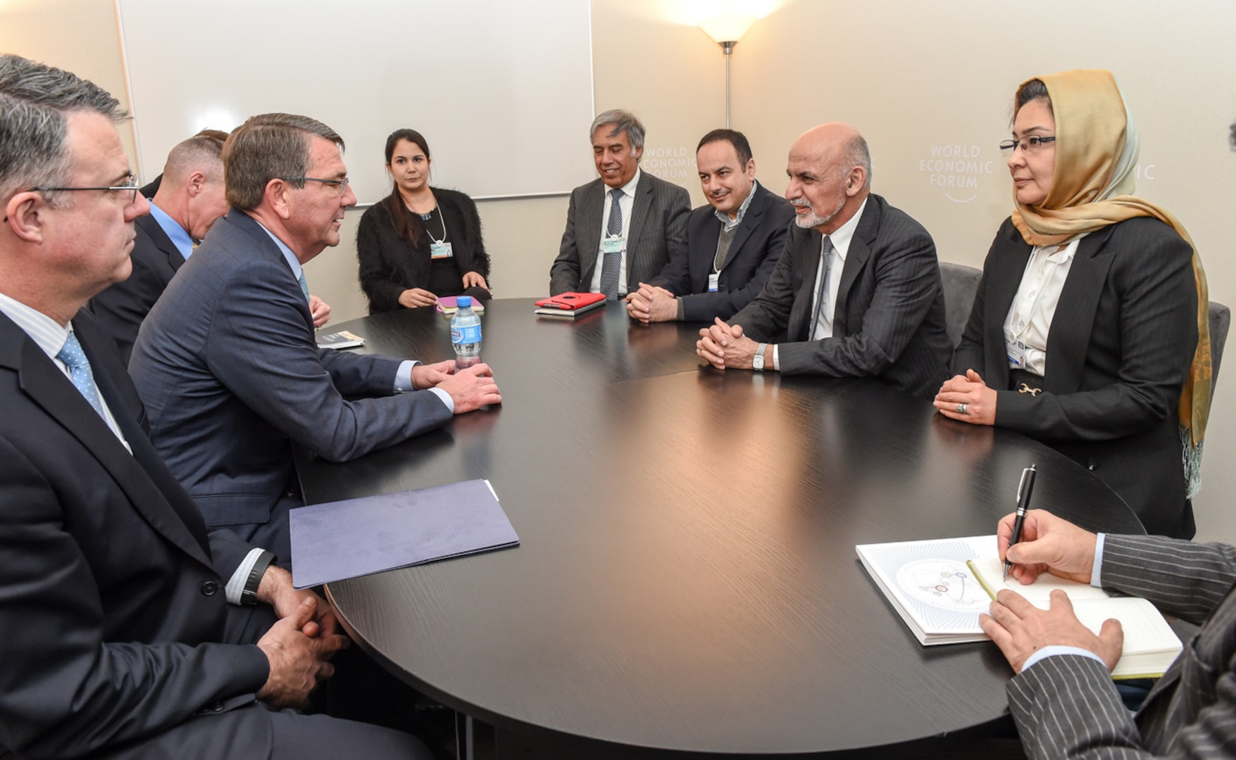 U.S. Defense Secretary Ash Carter meets with Afghan President Ashraf Ghani, second from right, in Davos, Switzerland, earlier this year. (DoD photo by Army Sgt. 1st Class Clydell Kinchen)