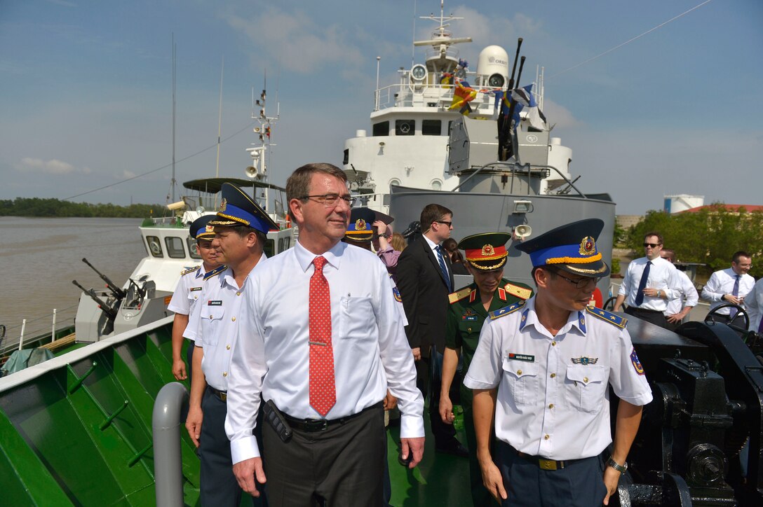 Defense Secretary Ash Carter tours a Vietnam coast guard ship in Hai Phong, Vietnam, May 31, 2015. On May 23, 2016, President Barack Obama announced the end of a ban on weapons sales to Vietnam. DoD photo by Glenn Fawcett
