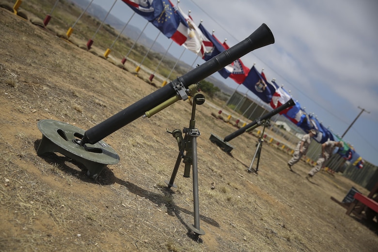 An 81mm mortar is displayed at a dedication ceremony for Cpl. Larry Harris May 19, at Marine Corps Base Camp Pendleton, Calif.  An obstacle of the Crucible was named after the Marine who was killed in action on July 1, 2010.  His citation will be read every iteration of the Crucible, ensuring his heroics and legacy will never be forgotten. 