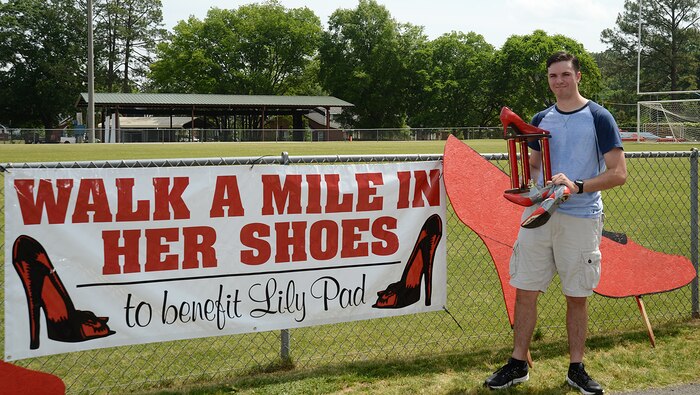 Petty Officer 3rd Class Bryce Barfield, Naval Branch Health Clinic-Albany, finished first place in the Walk a Mile in Her Shoes event benefitting Lily Pad at Deerfield-Windsor School’s Webb Memorial Stadium in Albany, Ga., recently.