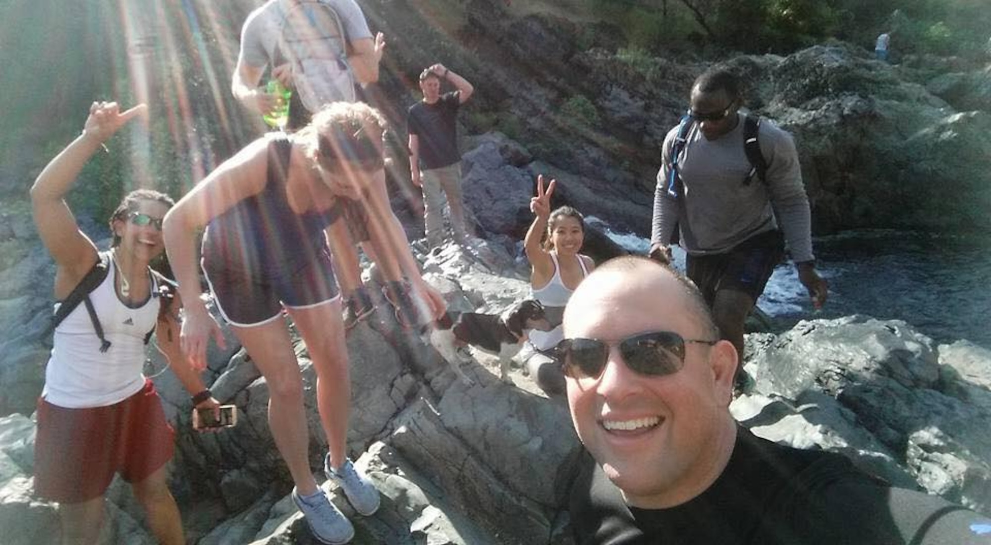 Members of the 7th Space Warning Squadron, a geographically separated unit from the 21st Space Wing at Peterson Air Force Base, Colo., participate in a group hike through the local area as the culmination of their biannual Wingman Day.  The day allowed Airmen to gather in small groups and work on fostering resiliency skills, team-building and camaraderie. (Photo courtesy of 2nd Lt. Emily Taylor)