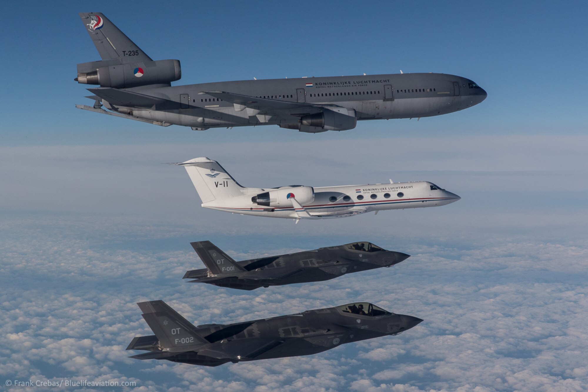 Two F-35A Lightning IIs travel to Leeuwarden Air Base in the Netherlands May 23, 2016.