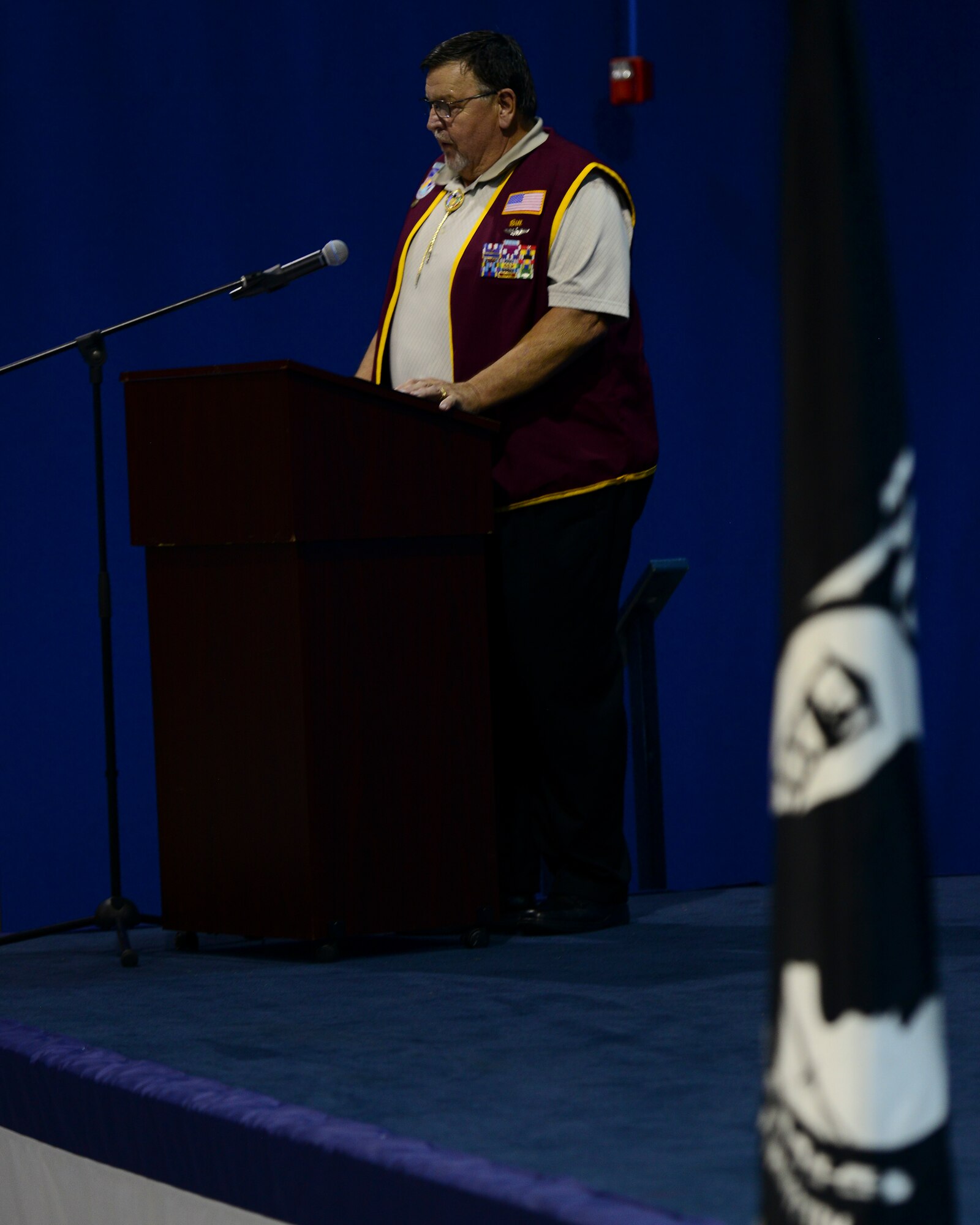 Retired U.S. Air Force Capt. Bill Robinson, former Prisoner of War, speaks during a Vietnam War Commemoration ceremony at Langley Air Force Base, Va., May 18, 2016. Robison enlisted as an Airman 1st Class in 1961 and received a direct commission to Lieutenant after his release from Vietnam in 1973. (U.S. Air Force photo by Staff Sgt. Ciara Gosier) 