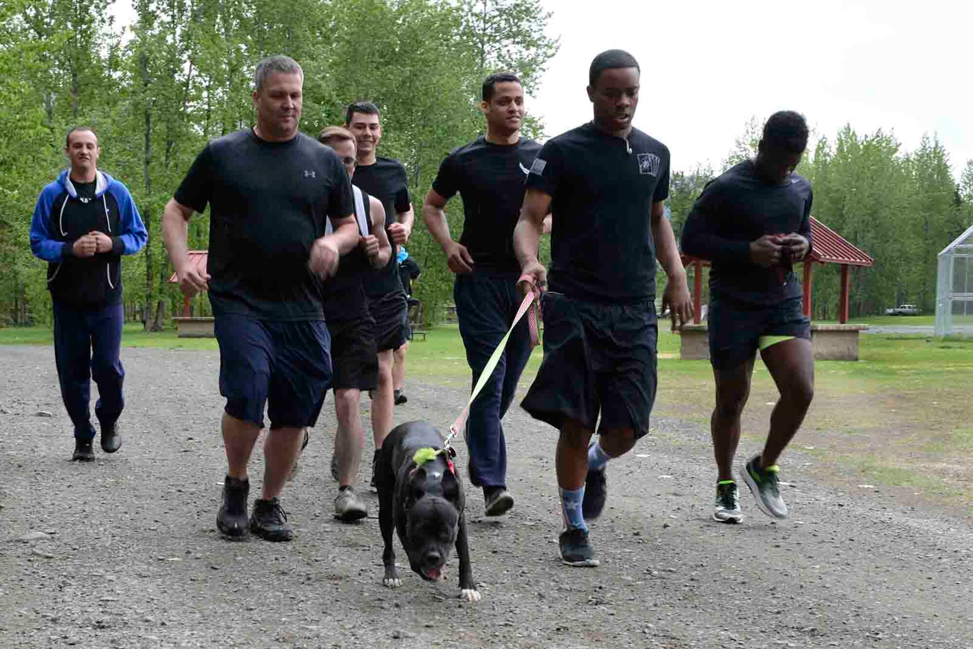 Air transportation Airmen from Joint Base Elmendorf-Richardson participate in a Port Dawg Memorial 5k run May 20, 2016. The run was part of a coordinated event with other air transportation units around the world to honor ‘port dawg’ Airmen who passed away in 2016. (U.S. Air Force photo by Airman 1st Class Valerie Monroy)