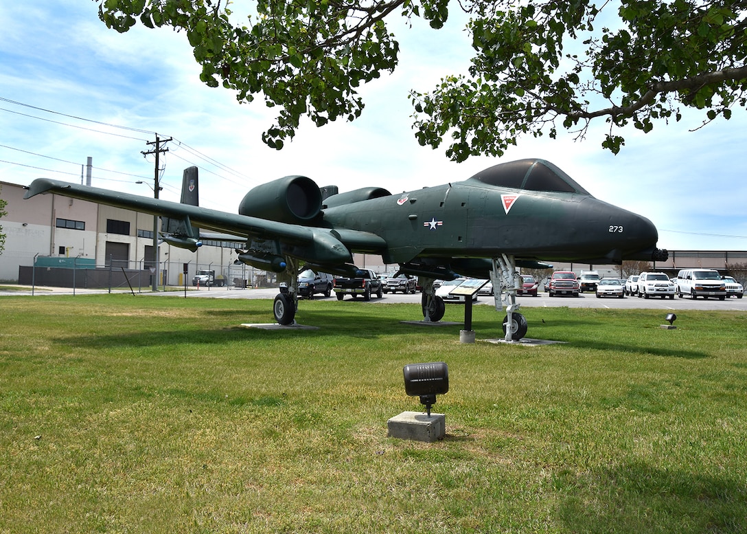 Visitors to Defense Supply Center Richmond, Virginia, may view one of the first models of the A-10 Thunderbolt II that is on loan to Defense Logistics Agency from Shaw Air Force Base, Sumter, South Carolina. (Photo by Jackie Roberts, DLA Installation Support at Richmond)