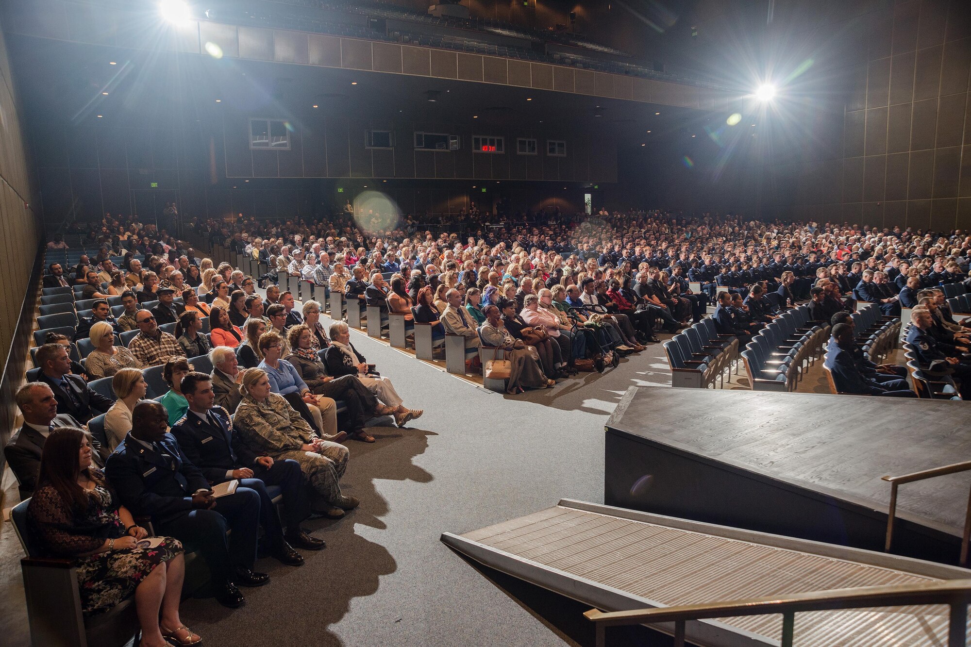 Parents and relatives of U.S. Air Force Academy Preparatory School cadet candidates fill Arnold Hall May 24, 2016 for the Prep School's graduation ceremony. In all, 196 cadet candidates successfully completed the prep school's 10-month curriculum, designed to prepare select candidates to attend the U.S. Air Force Academy. (U.S. photo/Liz Copan) 