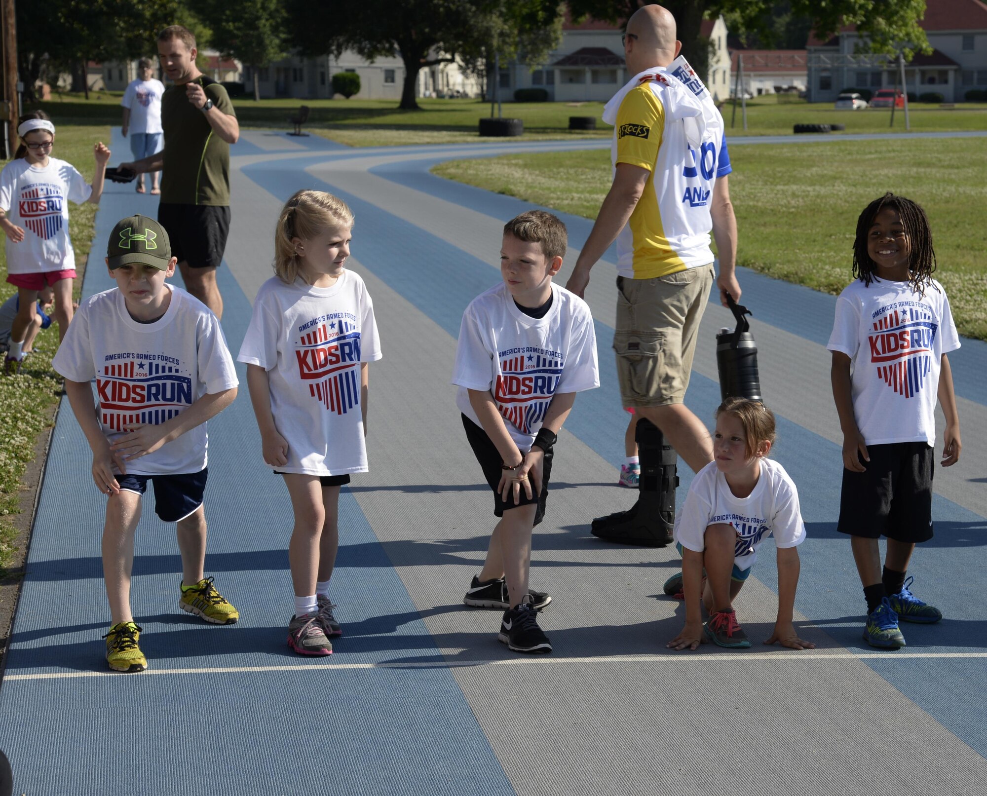 Team Barksdale youth line up for a race at Barksdale Air Force Base, La., May 21, 2016. Armed Forces Day is celebrated on the third Saturday of May. (U.S. Air Force photo/Airman 1st Class Stuart Bright)