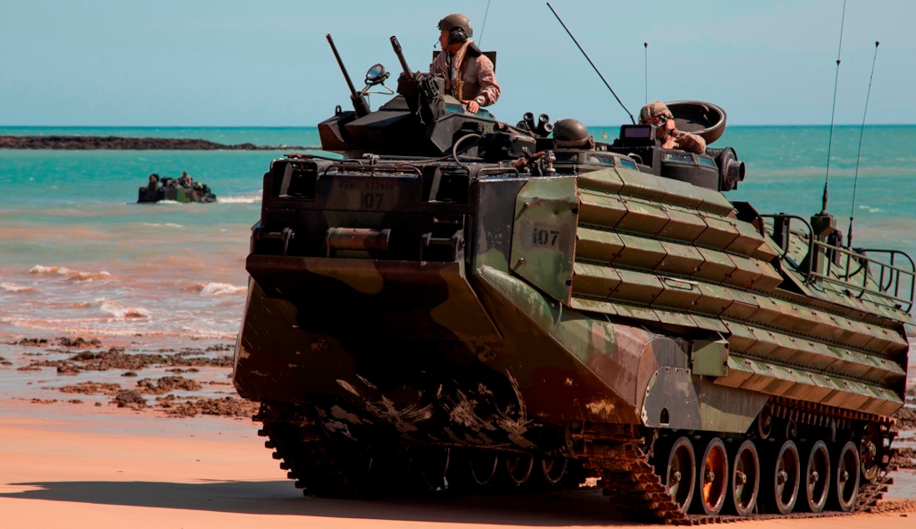 U.S. Marine Corps Amphibious Assault Vehicles, assigned to the 31st Marine Expeditionary Unit, come ashore at Fog Bay, Australia, during exercise Talisman Sabre. The Navy engineers developing a new Extreme Power Internal Combustion (EPIC) engine to transform Amphibious Combat Vehicle (ACV) capabilities were recognized for their EPIC innovation in the Naval Surface Warfare Center Dahlgren Division (NSWCDD) annual awards program, May 18. EPIC is designed to increase power and reduce weight to achieve high water speed for future Marine Corps ACVs.  The engine's fuel efficiency can also support long term ACV ground operations. EPIC inventor, Greg Buchanan, and developer, Vincent Vendetti, were among a team of engineers winning the Naval Sea System Command 2016 Commander's Innovation Award for the innovation. "An amphibious combat vehicle featuring the efficient, high-power EPIC engine would meet all challenges and outmaneuver future rivals to truly transform amphibious assault missions," said Vendetti. 