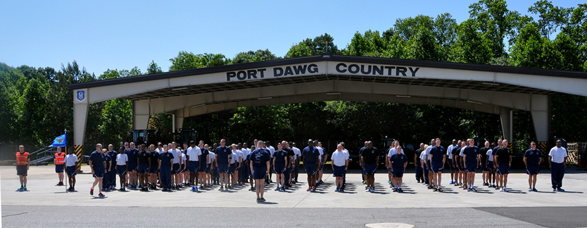 Chief Master Sgt. Jeffrey Herold, 80th Aerial Port Squadron operations superintendent, reminds members to embrace the wingman concept and take care of one another during the 2nd Annual Port Dawg Memorial Run May 15, 2016 on Dobbins Air Reserve Base, Georgia. The one-mile run is in honor of their fallen, both on and off the battlefield. During National Defense Transportation week, aerial port squadrons across the U.S. Air Force take this time to pay respect to those in their career field who have made the ultimate sacrifice. (U.S. Air Force photo/Master Sgt. James Branch)