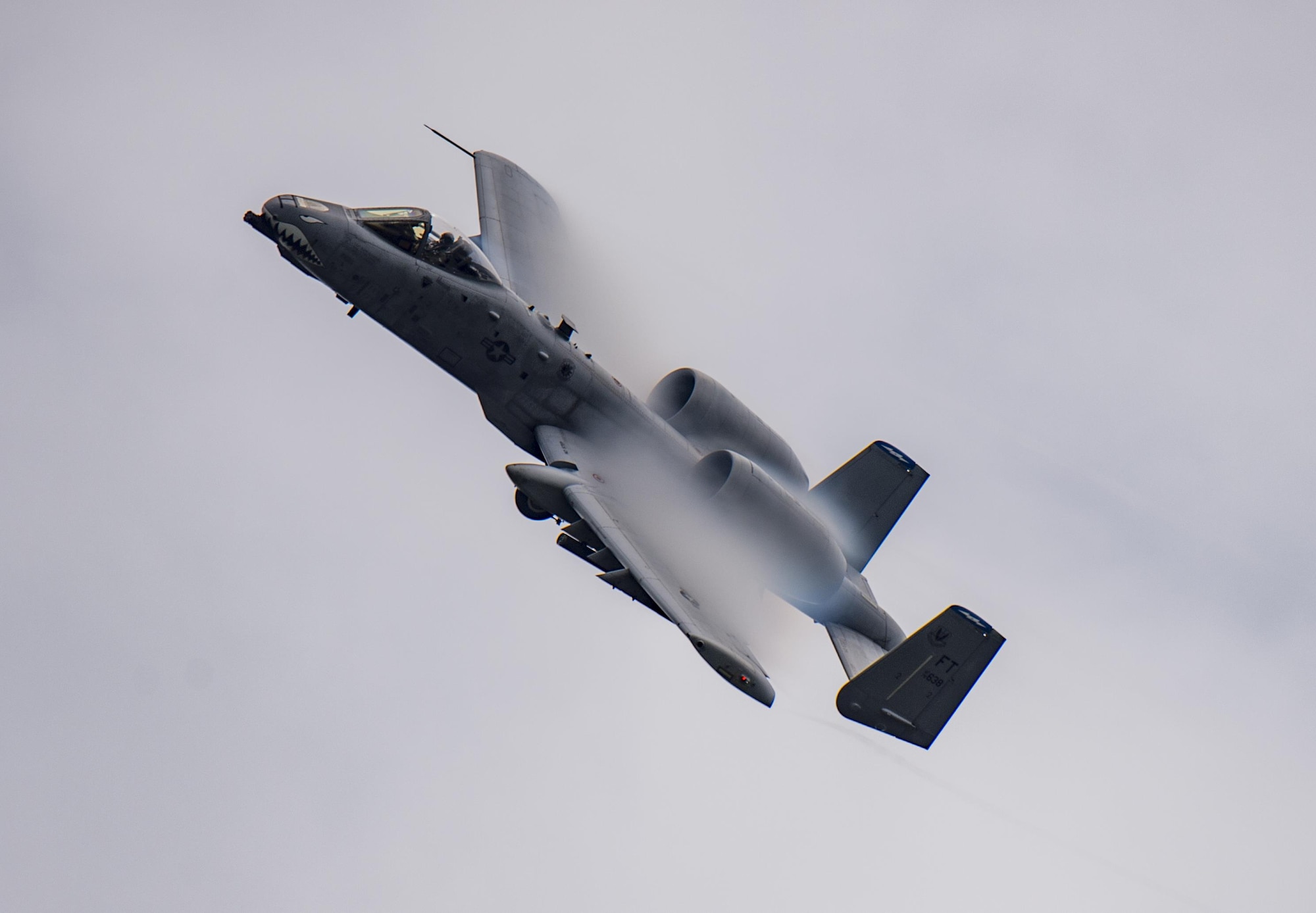 An A-10C Thunderbolt II begins a turn above Grand Bay Bombing and Gunnery Range at Moody Air Force Base, Ga., May 20, 2016. The A-10 participated in joint training with multiple aircraft including F-16 Fighting Falcons, F-15E Strike Eagles and HH-60G Pave Hawk helicopters. (U.S. Air Force photo by Tech. Sgt. Zachary Wolf/Released)