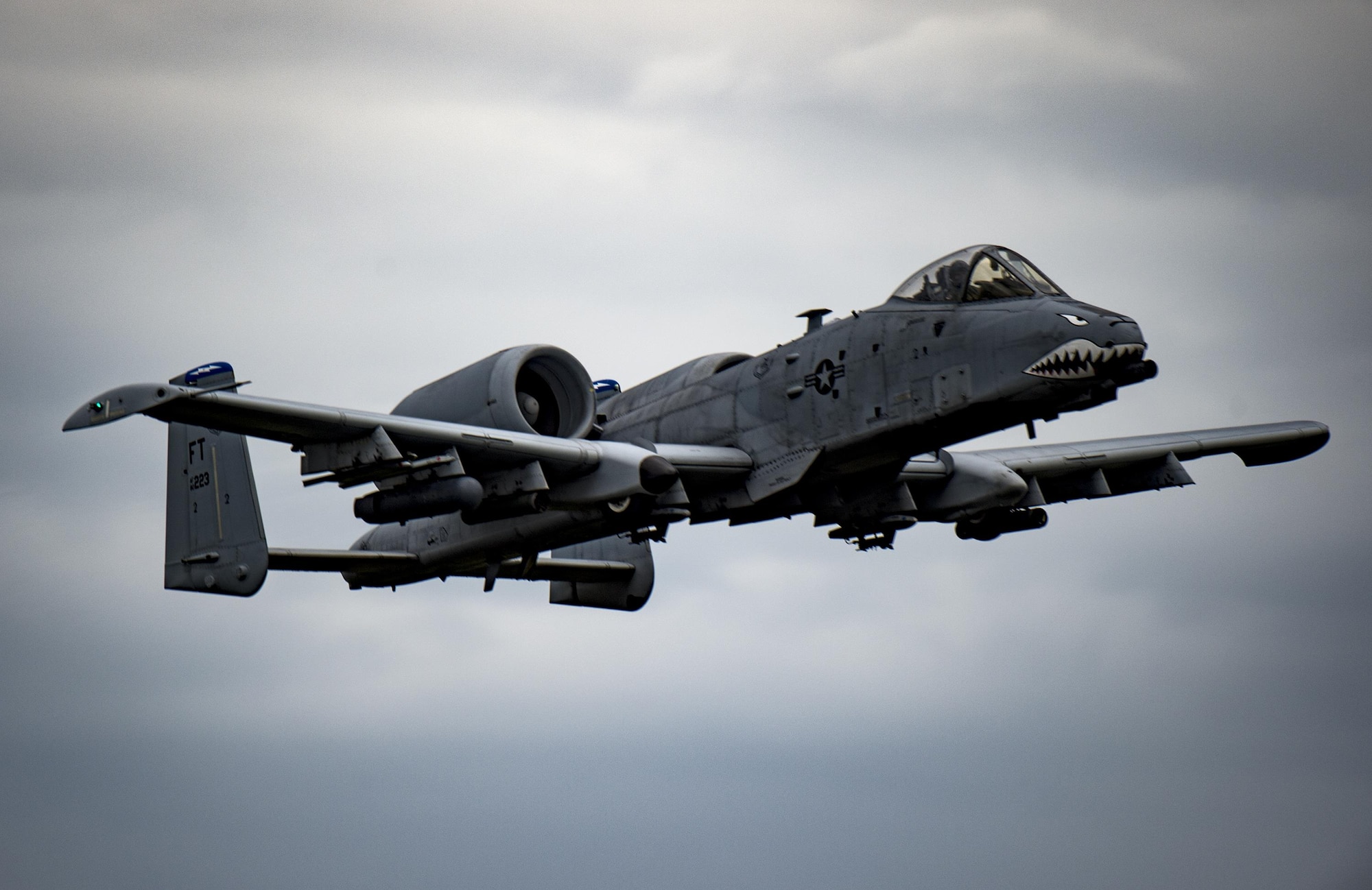 An A-10C Thunderbolt II flies over Grand Bay Bombing and Gunnery Range at Moody Air Force Base, Ga., May 20, 2016. The A-10 participated in joint training with multiple aircraft including F-16 Fighting Falcons, F-15E Strike Eagles and HH-60G Pave Hawk helicopters. (U.S. Air Force photo by Tech. Sgt. Zachary Wolf/Released)