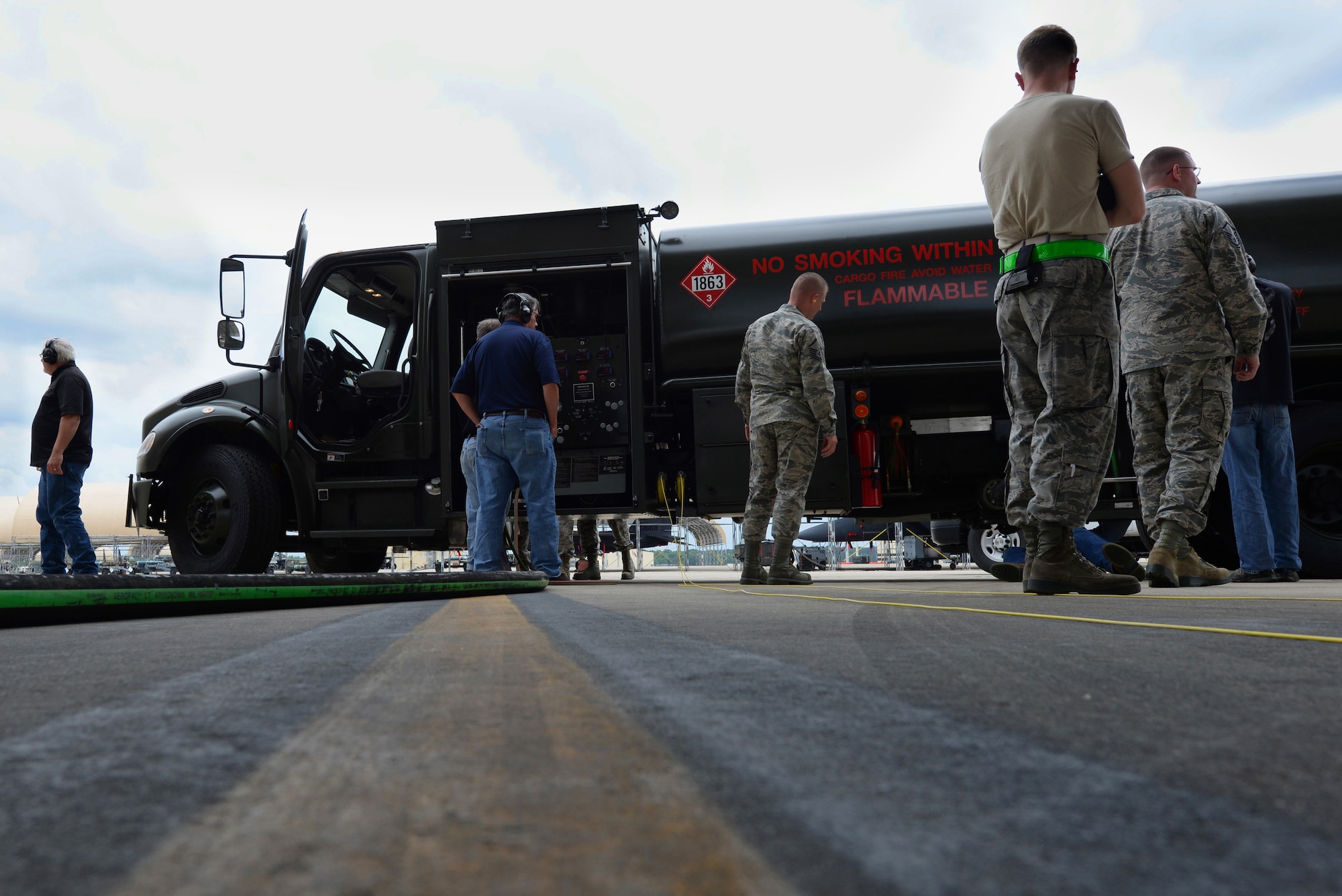 The Isometrics R-11 Refueler team tests the truck’s revolutions per minute and fuel consumption, May 17, 2016, at Seymour Johnson Air Force Base, North Carolina. Seymour Johnson AFB was chosen as a test facility to determine adjustments before distribution to the military. (U.S. Air Force photo by Airman 1st Class Ashley Williamson)