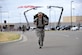 Airman 1st Class Josue Jimenez, 60th Security Forces Squadron, carries a 30-pound rucksack during the Gold Star Families Ruck March at Travis Air Force Base, Calif., May 21, 2016. The ruck march consisted of carrying a 30-pound rucksack for 6.2 miles around the installation. Each rucksack was filled with non-perishable food items which were donated to Mission Solano. (U.S. Air Force photo by Staff Sgt. Charles Rivezzo)