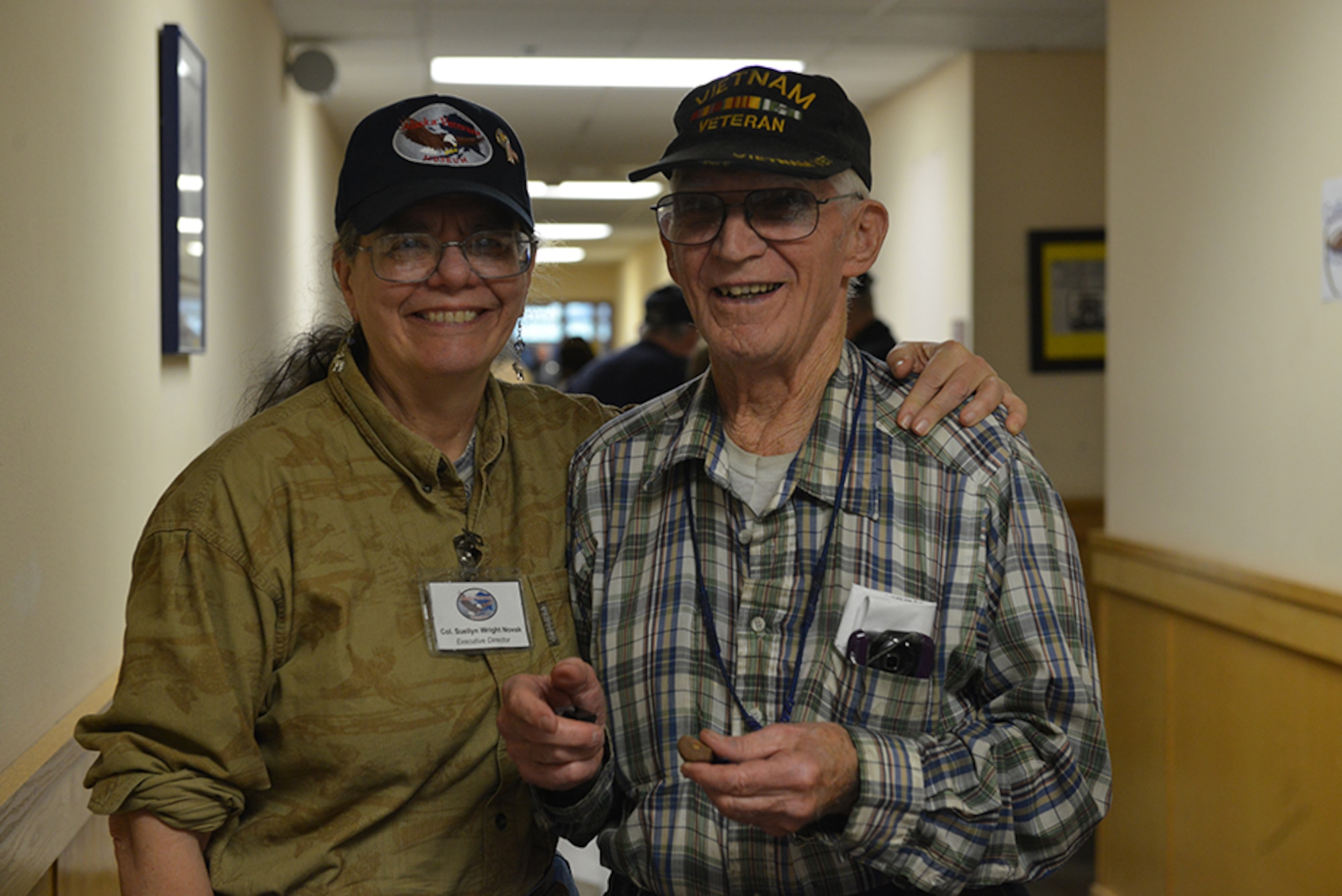 Suellyn Wright Novak, Alaska Veterans Museum president, meets with Bob Huntsman, retired Army pole lineman, at the 30th annual Retiree Appreciation Day event on Joint Base Elmendorf-Richardson, Alaska, May 21, 2016. Multiple organizations attended, to showcasing the various services available to retirees on the installation. (U.S. Air Force photo by Airman 1st Class Javier Alvarez)