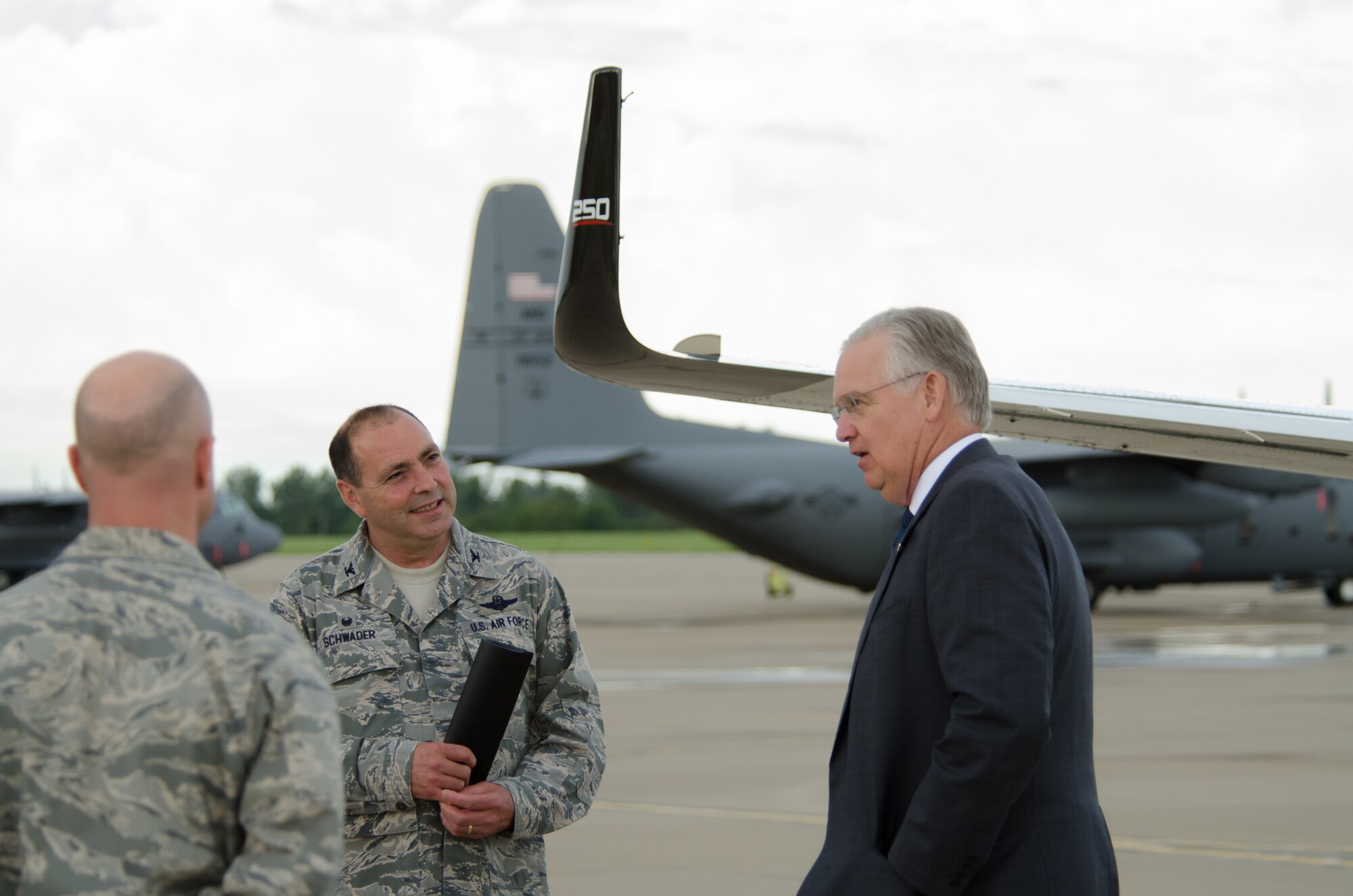 Missouri Gov. Jay Nixon speaks at a press conferences at Rosecrans Air National Guard Base, St. Joseph, Mo., on May 25, 2016. The governor announced that $5 million of state funding will be used to reinforce the levees along the Missouri River which protect the 139th Airlift Wing and surrounding communities. (U.S. Air National Guard photo by Tech. Sgt. Erin Hickok/Released)