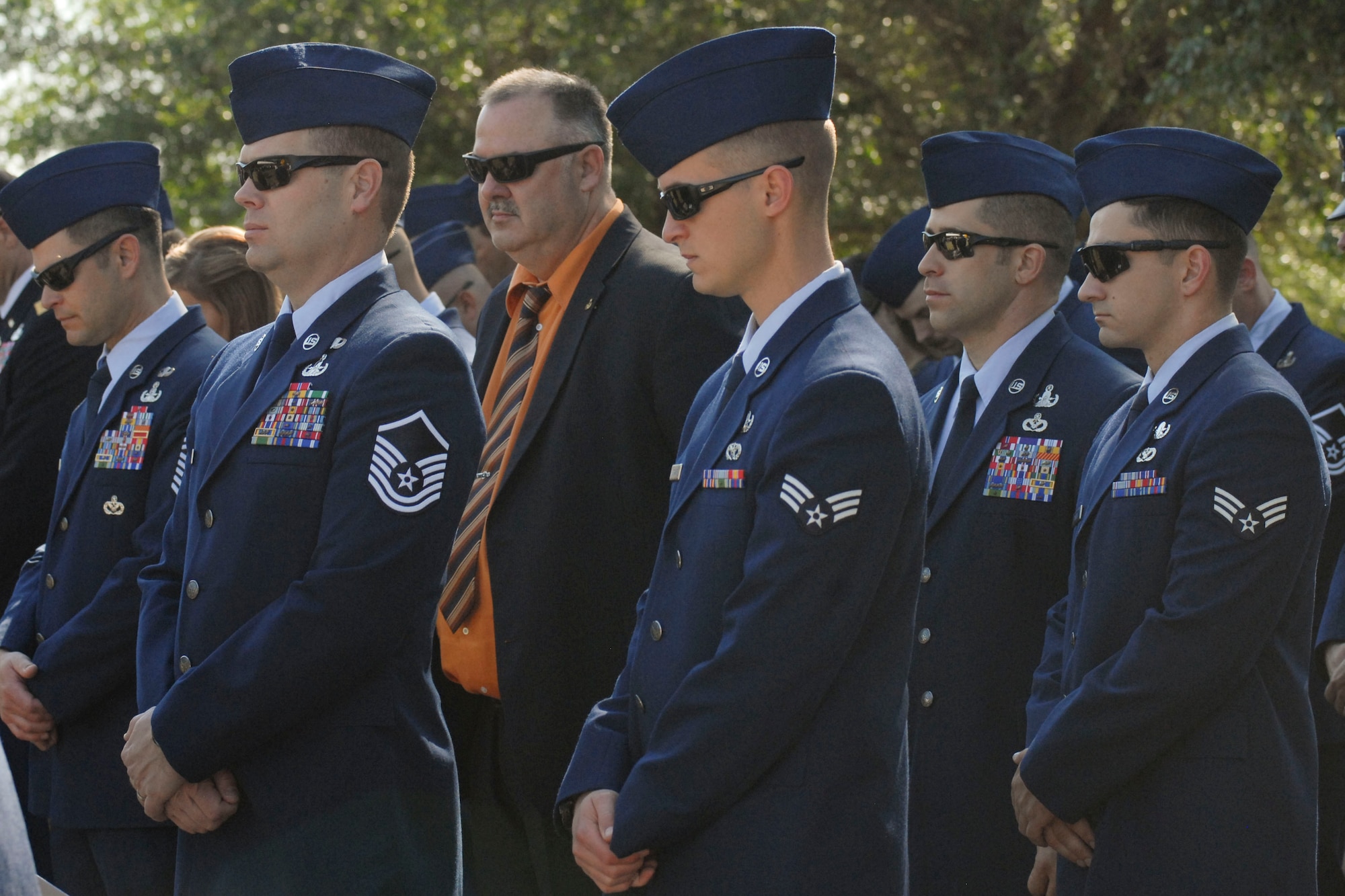 Hundreds from the exploded ordnance disposal community gather at Eglin Air Force Base, Florida, May 7, for an annual joint service memorial in honor of EOD technicians who have died in the line of duty. (U.S. Air Force Photo/Jessica Dupree/Released)