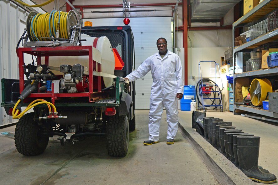 Tech. Sgt. Freddie Belton, 341st Civil Engineer Squadron NCO in charge of pest management, poses for a photo May 24, 2016, at Malmstrom Air Force Base, Mont. Belton and his four-man team are responsible for controlling pests and disease vectors that could affect human health or damage government property. (U.S. Air Force photo/Airman 1st Class Daniel Brosam)