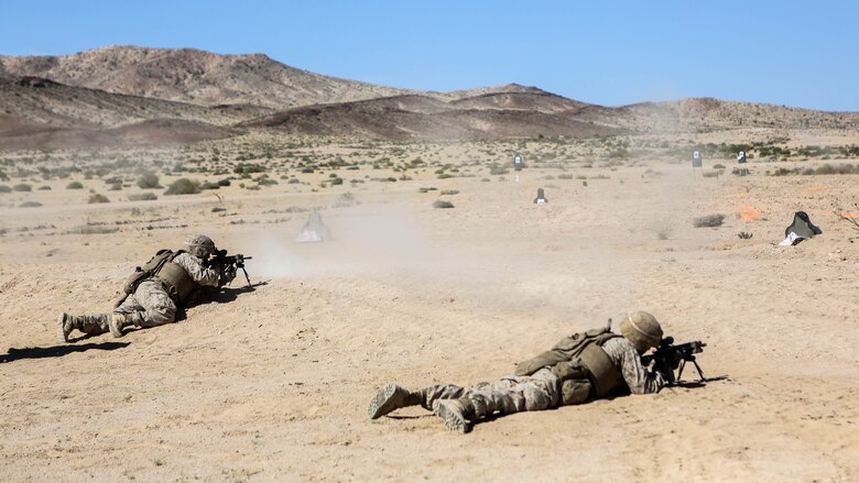 Marines with 1st Battalion, 2nd Marine Regiment, 2nd Marine Division engage targets during a squad attacks exercise in Al Quweyrah, Jordan, May 19, 2016. Eager Lion is a recurring exercise between partner nations designed to strengthen military-to-military relationships, increase interoperability, and enhance regional security and stability. 