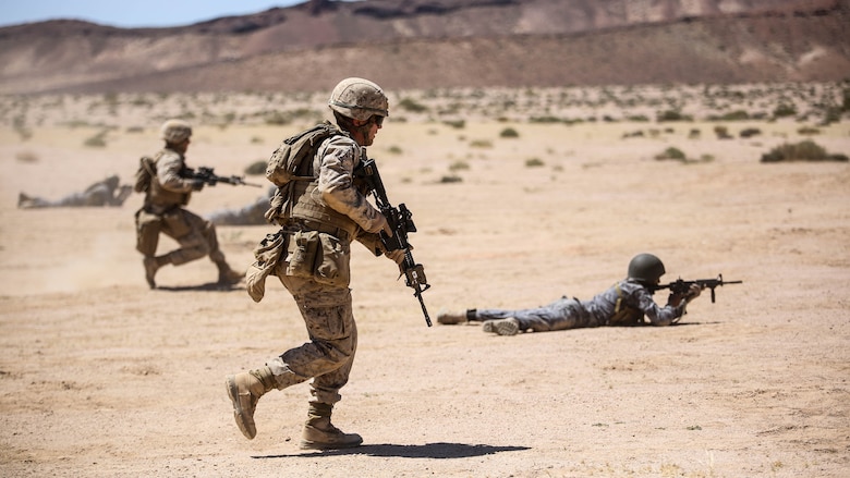 Marines with 1st Battalion, 2nd Marine Regiment, 2nd Marine Division and members of the Jordanian 77th Marines Battalion engage targets during a squad attacks exercise in Al Quweyrah, Jordan, May 19, 2016. Eager Lion is a recurring exercise between partner nations designed to strengthen military-to-military relationships, increase interoperability, and enhance regional security and stability. 