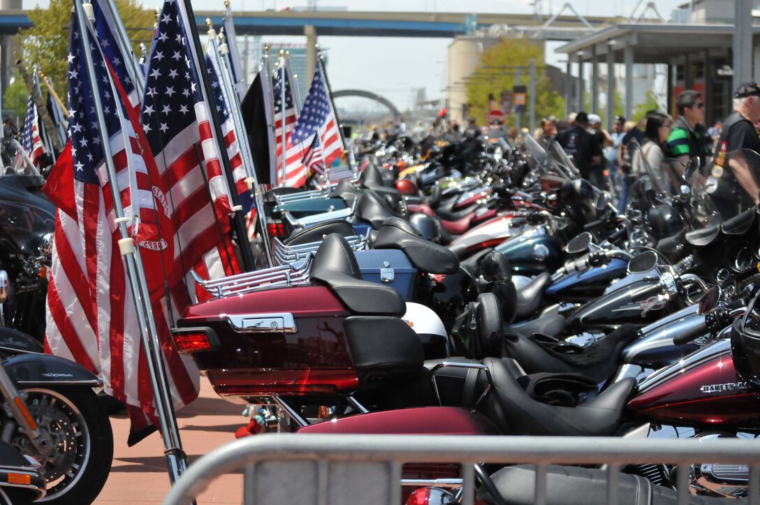 About 500 motorcycles line up for the 13th Annual Support the Troops Ride as part of the Milwaukee Armed Forces Day event May 21.