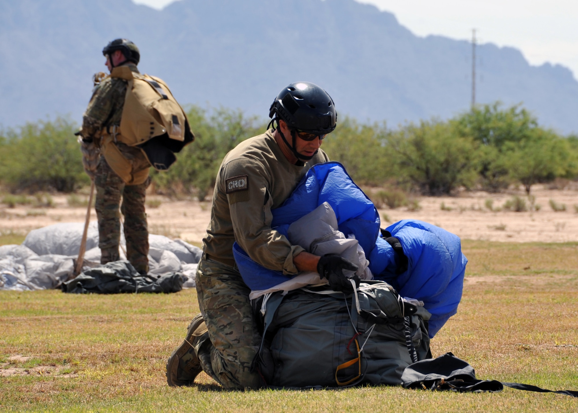 U.S. Air Force Reservists assigned to the 306th Rescue Squadron practice skydiving in Eloy, Ariz., May 14. The 306th RQS is assigned to the 943rd Rescue Group at Davis-Monthan Air Force Base, Ariz. Air Force pararescuemen, also known as PJs, are the only Department of Defense elite combat forces specifically organized, trained, equipped and postured to conduct full-spectrum personnel recovery to include both conventional and unconventional combat rescue operations. These battlefield Airmen are the most highly-trained, versatile personnel recovery specialists in the world. Pararescue is the nation's force of choice to execute the most perilous, demanding and extreme rescue missions anytime, anywhere across the globe. (U.S. Air Force photo by Tech. Sgt. Carolyn Herrick)