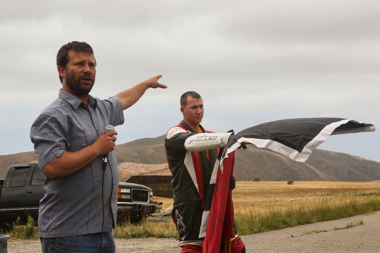 Dave Bianco, motorcycle safety site manager for Marine Corps Base Camp Pendleton, explains safety rules and regulations to the riders during Motorcycle Rider Preservation Day 2016 in San Mateo Canyon on Marine Corps Base Camp Pendleton, Calif., May 20. Marine Aircraft Group 39 partnered with Marine Corps Base Camp Pendleton Motorcycle Safety Division to host Motorcycle Rider Preservation Day 2016 for 3rd Marine Aircraft Wing service members that own bikes. (U.S. Marine Corps photo by Lance Cpl. Harley Robinson/Released)