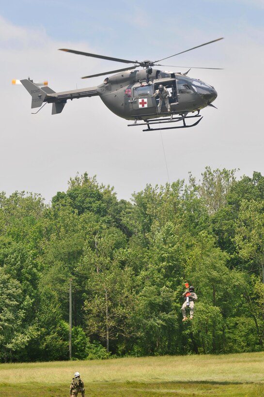 A joint aviation exercise between Army Reserve, active duty and National Guard soldiers in the District of Columbia at Fort Belvoir’s Davison Army Airfield Wednesday, May 25th 2016. This was the first multi-day, multi-component contingency mission exercise held in recent history. Refueling, sling load and hoist operations as well as a mixed multi-ship formation flight over D.C. involving Army Reserve CH-47 “Chinooks”, active duty UH-60 “Black Hawks,” National Guard LUH-72 “Lakotas”, and an Air Force UH-1 “Huey” showcase the Total Army’s ability to support the National Defense Strategy and Army commitments at home and around the world. (Photo by Capt. Xeriqua Garfinkel, U.S. Army Reserve/Released)