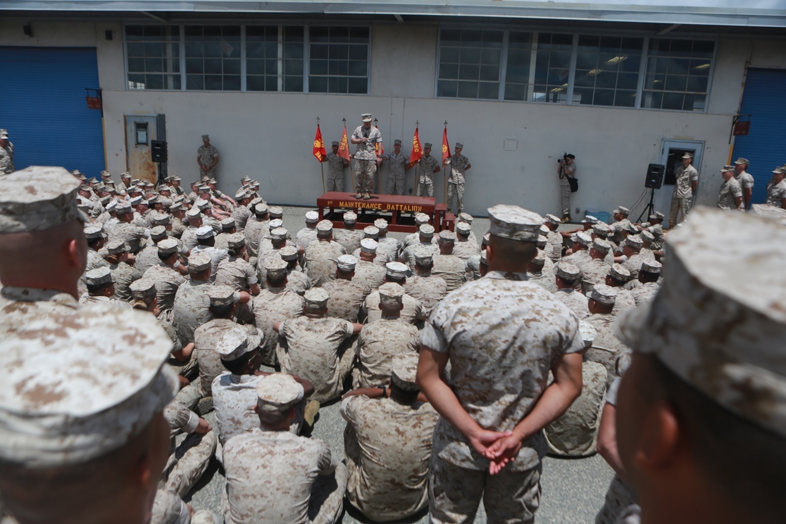 U.S. Marine Corps Gen. Robert Neller, Commandant of the Marine Corps, talks to Marines of 1st Maintenance Battalion, Combat Logistics Regiment 15, 1st Marine Logistics Group on Camp Pendleton, Calif., May 24, 2016. Gen. Neller addressed the future of the Marine Corps and answered questions from the Marines. (U.S. Marine Corps photo by Sgt. Rodion Zabolotniy, Combat Camera, Camp Pendleton/RELEASED)