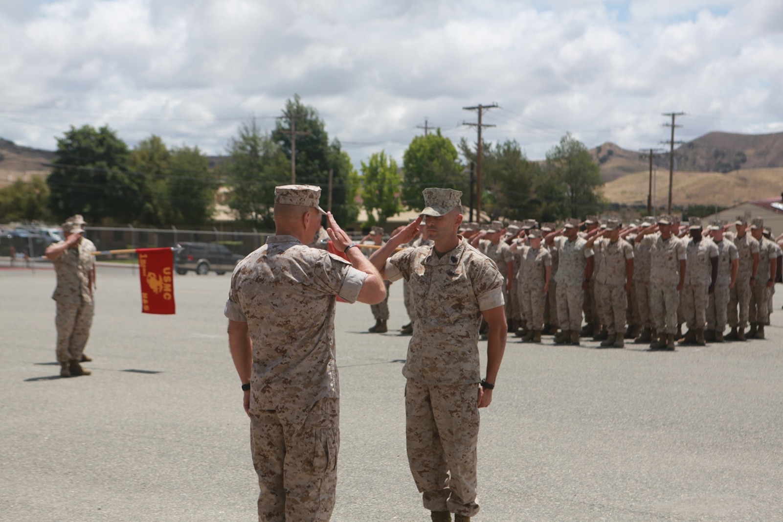 U.S. Marine Corps Sgt. Maj. Anthony Loftus, battalion sergeant major, 1st Maintenance Battalion, Combat Logistics Regiment 15, 1st Marine Logistics Group presents the command to the Commandant of the Marine Corps, Gen. Robert Neller, on Camp Pendleton, Calif., May 24, 2016. Gen. Neller addressed the future of the Marine Corps and answered questions from the Marines. (U.S. Marine Corps photo by Sgt. Rodion Zabolotniy, Combat Camera, Camp Pendleton/RELEASED)