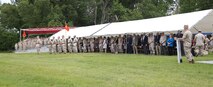 Chemical Biological Incident Response Force (CBIRF) stand at attention during its Change of Command Ceremony. Col. Michael L. Carter assumed command of CBIRF, U.S. Marine Corps Forces Command (MARFORCOM),  from Col. Stephen E. Redifer during a change of command ceremony aboard Naval Support Facility Indian Head, Md., May 18, 2016. Carter thanked Redifer for his outstanding work with CBIRF and said he was thankful for the opportunity to take command of the Nation’s premier chemical, biological, radiological, nuclear and high-yield explosives (CBRNE) consequence management and incident response force in readiness. (U.S. Marine Corps by Sgt. Jonathan S. Herrera/Released)