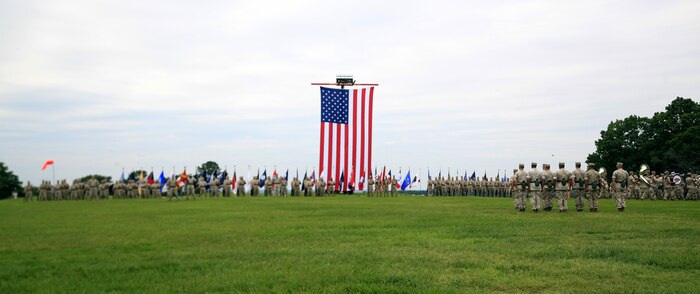 Chemical Biological Incident Response Force (CBIRF) stands in formation during its Change of Command Ceremony. Col. Michael L. Carter assumed command of Chemical Biological Incident Response Force (CBIRF), U.S. Marine Corps Forces Command (MARFORCOM),  from Col. Stephen E. Redifer during a change of command ceremony aboard Naval Support Facility Indian Head, Md., May 18, 2016. Carter thanked Redifer for his outstanding work with CBIRF and said he was thankful for the opportunity to take command of the Nation’s premier chemical, biological, radiological, nuclear and high-yield explosives (CBRNE) consequence management and incident response force in readiness. (U.S. Marine Corps by Sgt. Jonathan S. Herrera/Released)