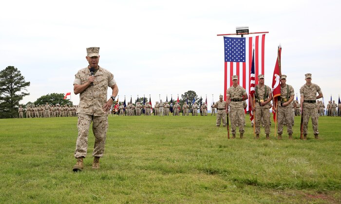 Col. Michael L. Carter assumed command of Chemical Biological Incident Response Force (CBIRF), U.S. Marine Corps Forces Command (MARFORCOM),  from Col. Stephen E. Redifer during a change of command ceremony aboard Naval Support Facility Indian Head, Md., May 18, 2016. Carter thanked Redifer for his outstanding work with CBIRF and said he was thankful for the opportunity to take command of the Nation’s premier chemical, biological, radiological, nuclear and high-yield explosives (CBRNE) consequence management and incident response force in readiness. (U.S. Marine Corps by Sgt. Jonathan S. Herrera/Released)