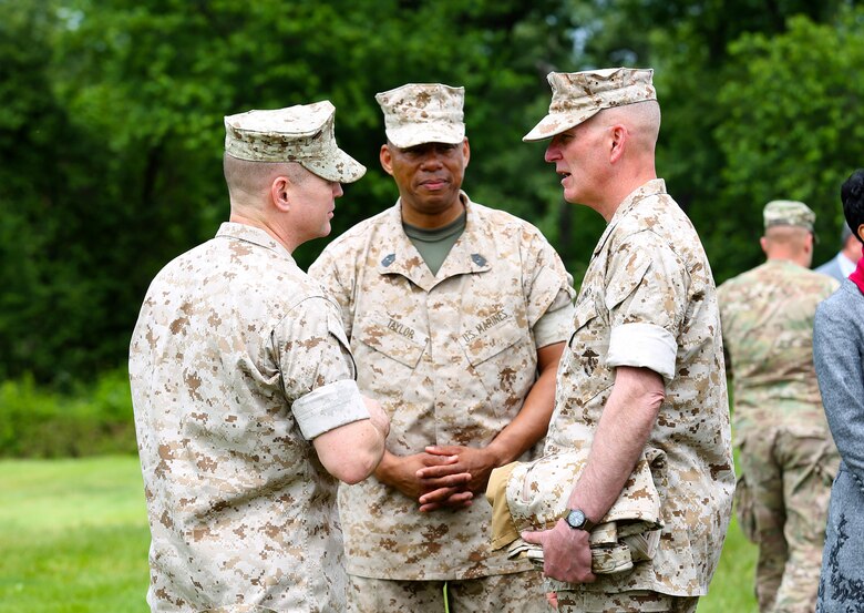 Col. Michael L. Carter assumed command of Chemical Biological Incident Response Force (CBIRF), U.S. Marine Corps Forces Command (MARFORCOM),  from Col. Stephen E. Redifer during a change of command ceremony aboard Naval Support Facility Indian Head, Md., May 18, 2016. Carter thanked Redifer for his outstanding work with CBIRF and said he was thankful for the opportunity to take command of the Nation’s premier chemical, biological, radiological, nuclear and high-yield explosives (CBRNE) consequence management and incident response force in readiness. (U.S. Marine Corps by Sgt. Jonathan S. Herrera/Released)
