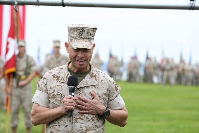Col. Michael L. Carter assumed command of Chemical Biological Incident Response Force (CBIRF), U.S. Marine Corps Forces Command (MARFORCOM),  from Col. Stephen E. Redifer during a change of command ceremony aboard Naval Support Facility Indian Head, Md., May 18, 2016. Carter thanked Redifer for his outstanding work with CBIRF and said he was thankful for the opportunity to take command of the Nation’s premier chemical, biological, radiological, nuclear and high-yield explosives (CBRNE) consequence management and incident response force in readiness. (U.S. Marine Corps Photo by Sgt. Jonathan S. Herrera/Released)