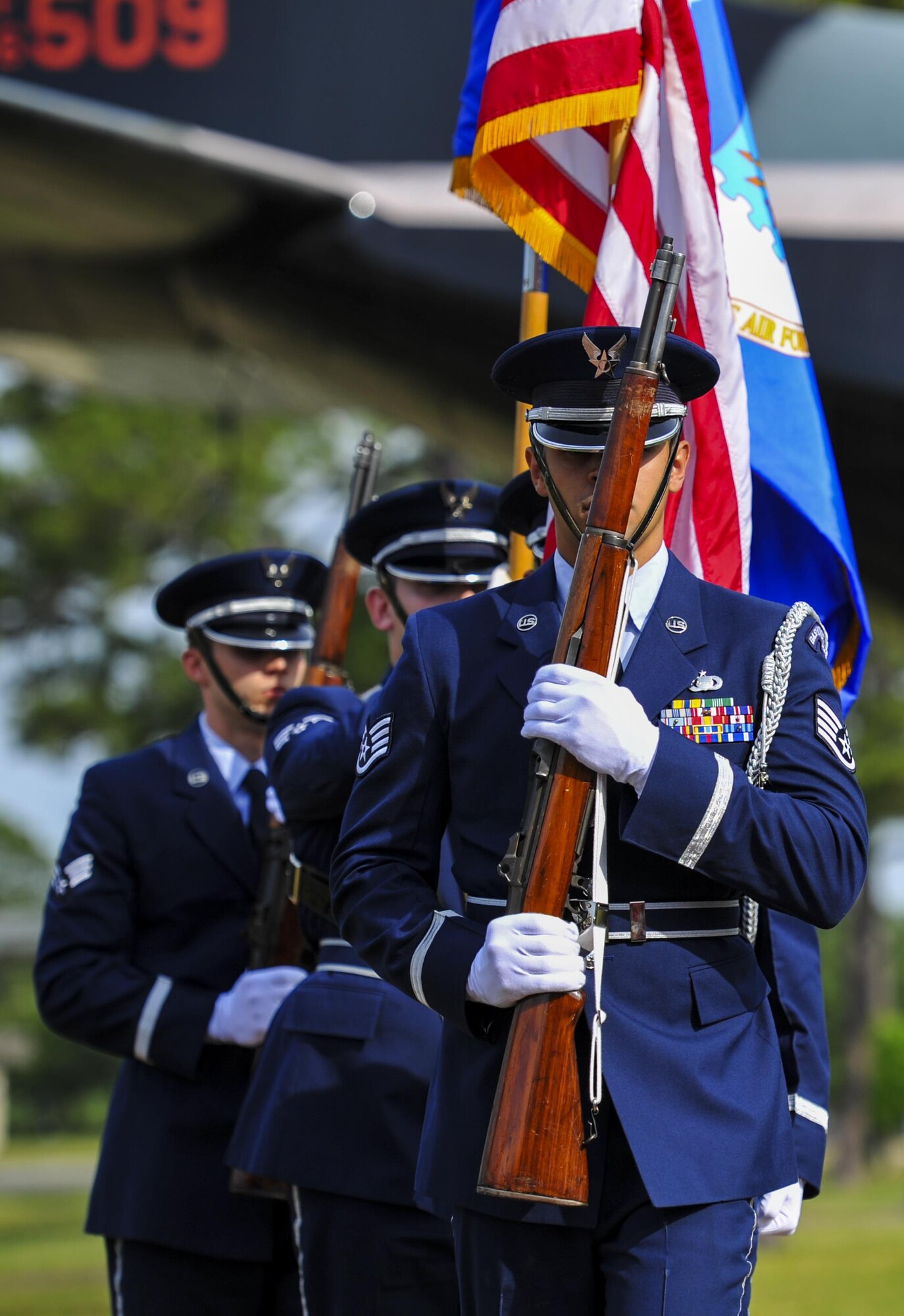 The Hurlburt Field Honor Guard presents the colors during the Gold Star Mothers plaque dedication ceremony at Hurlburt Field, Fla., May 25, 2016. The plaque was presented to Lt. Gen. Brad Heithold, the commander of Air Force Special Operations Command, by George Turak, a Vietnam veteran, during a ceremony held Sept. 18, 2015, to honor the family members of AFSOC’s fallen service members. (U.S. Air Force photo by Airman 1st Class Joseph Pick)
