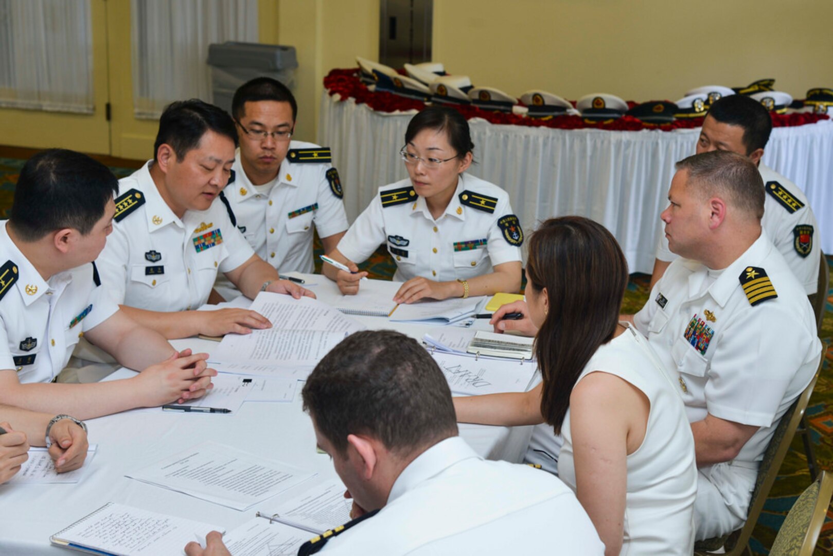 PEARL HARBOR (May 25, 2016) - Military representatives from U.S. Pacific Fleet (PACFLT), U.S. Pacific Air Forces and the People's Republic of China (PRC) People's Liberation Army Navy and Air Force met for the Military Maritime Consultative Agreement (MMCA), from May 24-25, at Ford Island. The goal of the two-day talks was to strengthen ties through open communication between U.S. and PRC naval and air forces and to improve operational safety in the air and maritime environments. 