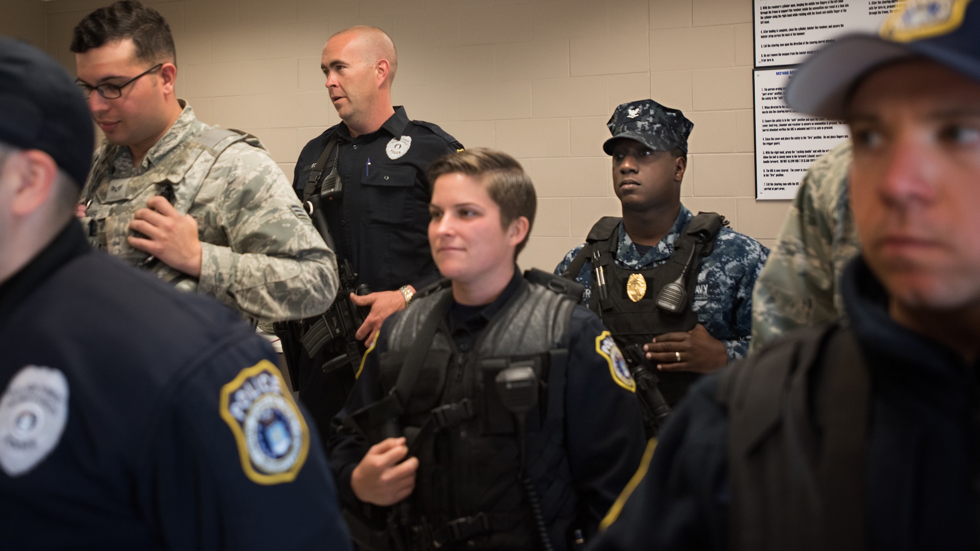 Petty Officer 3rd Class Anthony Stradford, 87th Security Forces Squadron, stands in guard mount May 18, 2016 at Joint Base McGuire-Dix-Lakehurst, N.J. Stradford is a native of Philadelphia and has been stationed at the joint base since October 2015.  (U.S. Air Force photo by Staff Sgt. Katherine Tereyama)