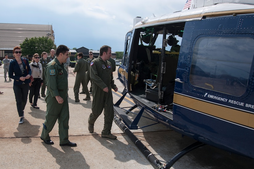 Maj. Gen. Laurian Anastasof, Romanian Air Force chief of air staff, prepares to board a 1st Helicopter Squadron UH-1N Huey helicopter at Joint Base Andrews, Md., May 23, 2016. Gen. Anastasof visited the base as part of the U.S. Air Force’s Counterpart Visit Program. (U.S. Air Force photo by Airman Gabrielle Spalding)