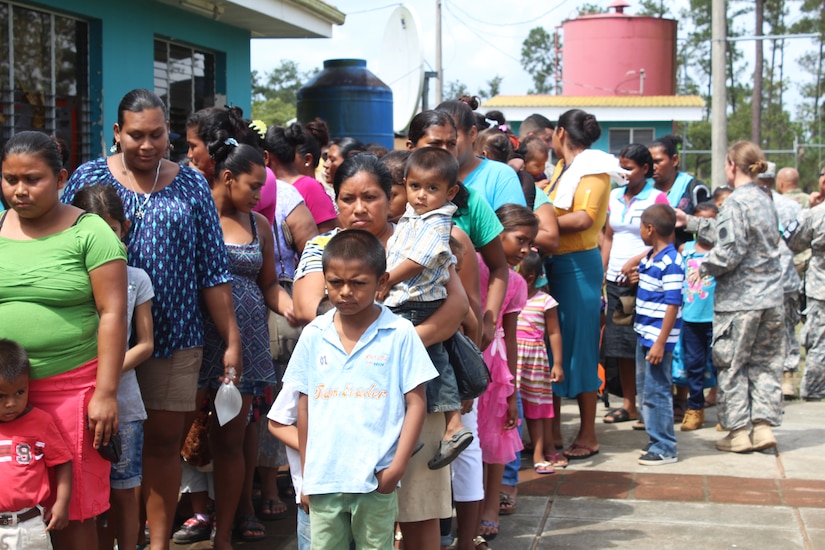 Nicaraguans line up outside the Prinzu Pawanka Hospital to receive a preventive health care class provided by service members from Joint Task force-Bravo, during a Medical Readiness Training Exercise, May 18, 2016, in Alamikamba, Nicaragua. The class included guidance on proper hygiene, water treatment and disposal of waste to prevent common illnesses and viruses such as Dengue and Zika. A total of 1,265 Nicaraguans received care during the MEDRETE, which included participation from Nicaraguan Ministry of Health and Army in cooperation with JTF-Bravo service members and Honduran medical liaisons from Soto Cano Air Base, Honduras.    (U.S. Army photo by Maria Pinel)
