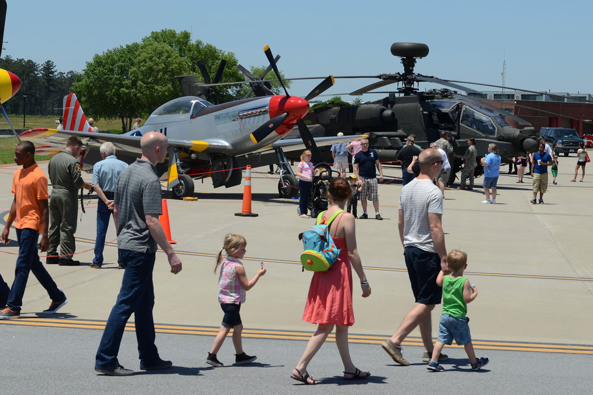 Swamp Fox Airmen and families gather during the 169th Fighter Wing Family Day for fun and fellowship at McEntire Joint National Guard Base, S.C., May 14, 2016. Local businesses and base support programs, provided food and event activities to show their appreciation for the continued service of South Carolina Air National Guard and 169th Fighter Wing families and Airmen. (U.S. Air National Guard photo by Senior Master Sgt. Edward Snyder)