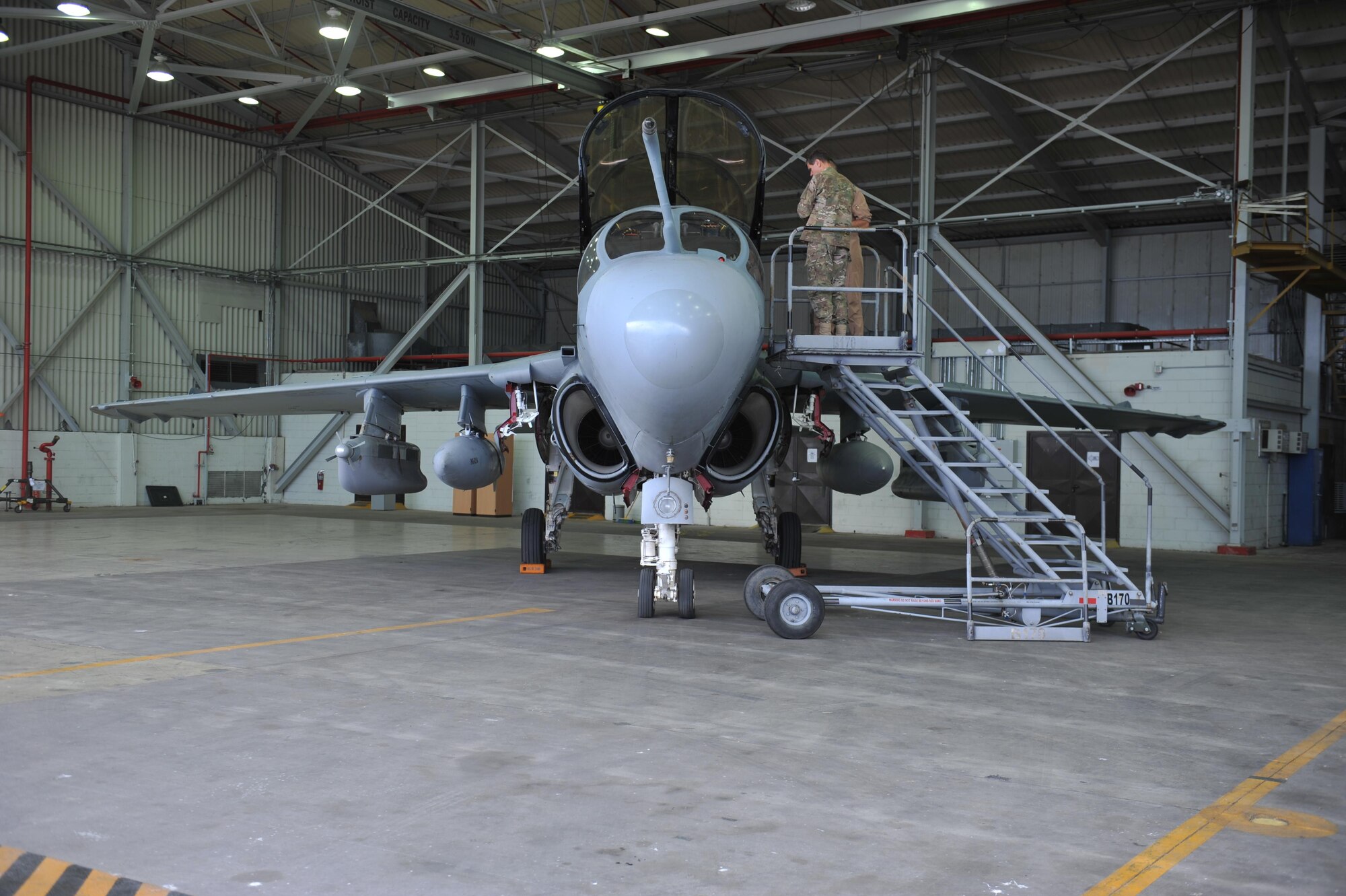 U.S. Army Gen. Joseph L. Votel, Commander, United States Central Command and a member of U.S. Marine Corps Tactical Electronic Warfare Squadron 4 (VMAQ-4) observe the interior of an EA-6B Prowler during a visit to Incirlik Air Base, Turkey on May 23, 2016. The Prowler provides protection to coalition aircraft and ground troops in the fight against ISIL by intercepting communications and denying the enemy’s ability to communicate. (U.S. Air Force Photo by Tech. Sgt. Joshua T. Jasper/Released)