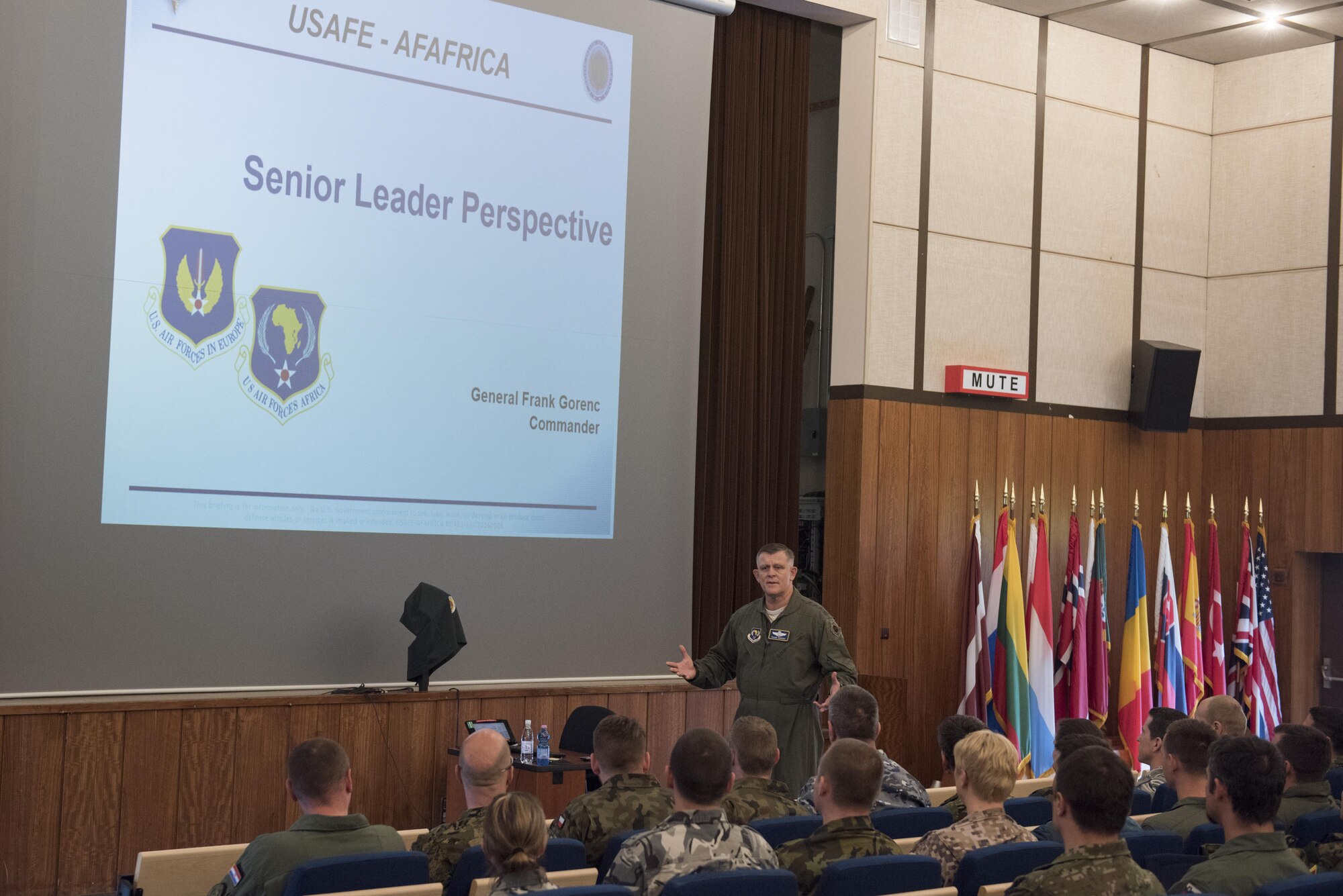 Gen. Frank Gorenc, commander U.S. Air Forces in Europe and Air Forces Africa, spoke to the inaugural class of the Inter-European Air Forces Academy at the Warrior Prep Center, Einsiedlerhof, Germany May 10, 2016. (U.S. Air Force photo by Tech. Sgt. Paul Villanueva/Released)
