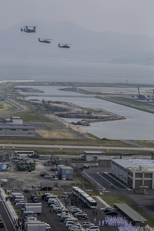 Marine Helicopter Squadron One (HMX-1) departs Marine Corps Air Station Iwakuni, Japan, May 27, 2016. Obama visited MCAS Iwakuni and spoke with service members and their families after the Ise-Shima Group of Seven Summit meeting. (U.S. Marine Corps photo by Cpl. Nathan Wicks/Released)