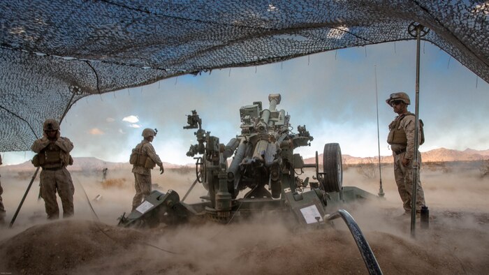 Marines with 3rd Battalion, 10th Marine Regiment, 2nd Marine Division, fire a 155mm M777A2 Light-weight Towed Howitzer in the Black Top Training Area aboard Marine Corps Air Ground Combat Center Twentynine Palms, Calif., May 18, 2016. Various units from 2nd Marine Division participated in Integrated Training Exercise 3-16 in preparation for their deployment with Special Purpose Marine Air Ground Task Force-Crisis Response-Africa. 