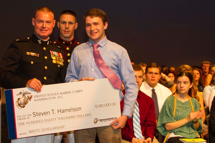 Steven Harrelson received the Naval Reserve Officer Training Corps Scholarship upon graduation from Haslett High School, May 26, 2016. Every year, the Marine Corps awards the NROTC Scholarship to mentally, morally and physically exceptional students attending four-year colleges or universities. The scholarship covers up to $180,000 for tuition, books, uniforms, lab fees and a monthly stipend up to $400.