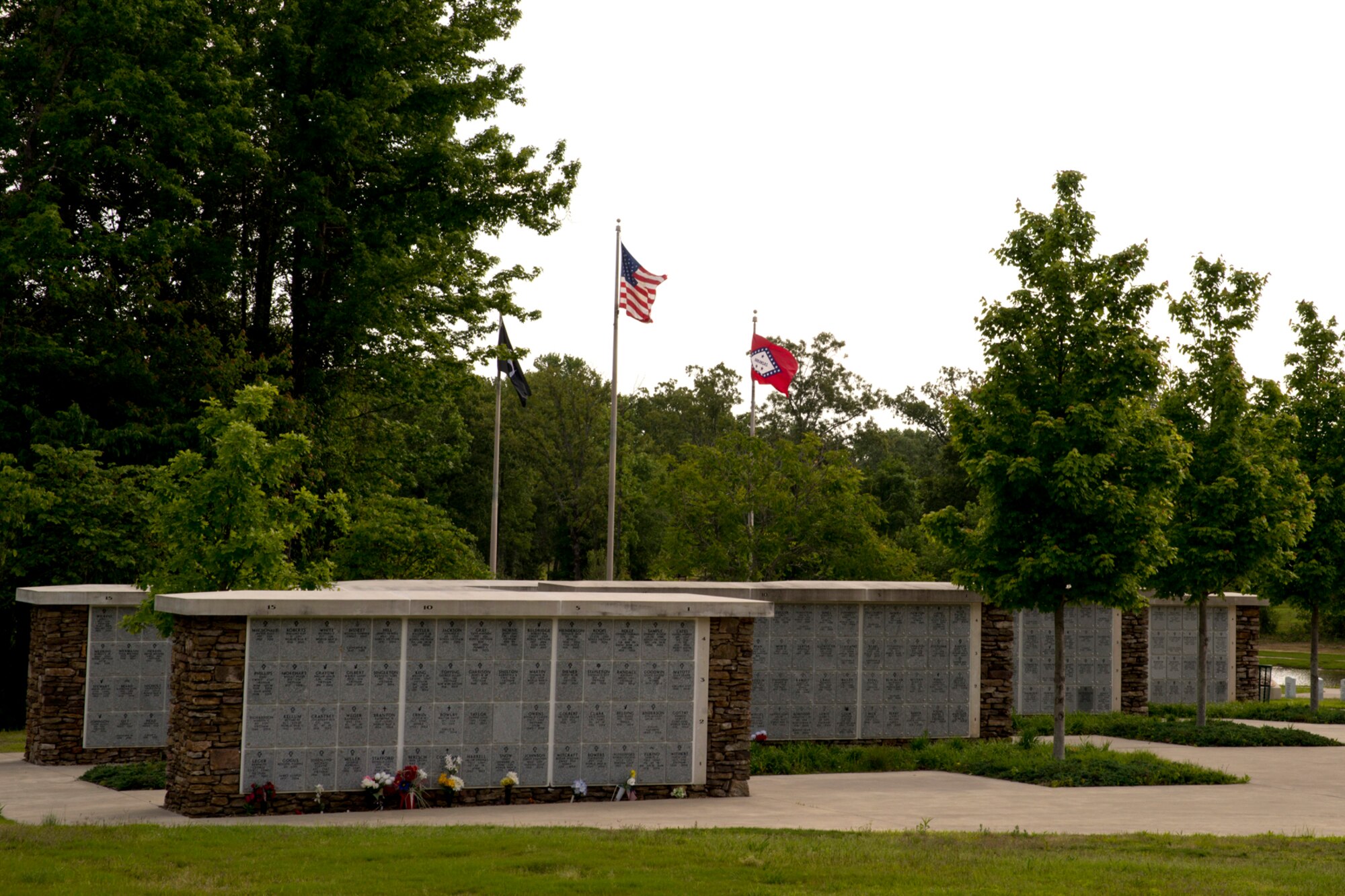 Arkansas State Veterans Cemetery in Sherwood, Ark., where a Memorial Day Ceremony is scheduled for 10:00 a.m. on May 30, 2016. Volunteers from the 913th Airlift Group, along with other local civic organizations, helped prepare the cemetery for the Memorial Day Ceremony. (U.S. Air Force photo by Master Sgt. Jeff Walston/Released)  
