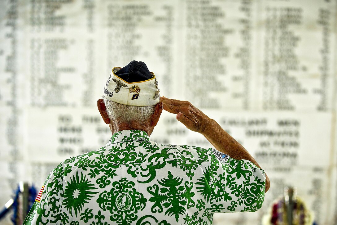 Retired Army Command Sgt. Maj. Sterling R. Cale, a 90-year-old Pearl Harbor survivor, takes a moment in the shrine room of the USS Arizona Memorial at Joint Base Pearl Harbor-Hickam, Hawaii, May 27, 2012, during a ceremony to honor the 1,177 service members who lost their lives during the attack on the USS Arizona on Dec. 7, 1941. U.S. Air Force photo by Tech. Sgt. Michael Holzworth