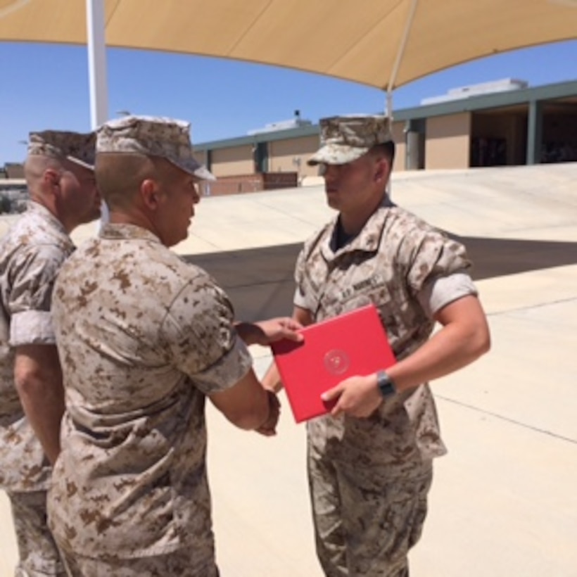 PFC Hoeflicker, Trenton R. TSPCRC class 2016060 is meritoriously promoted to LCpl. PFC Hoeflicker was number one over all out of a class of 10 students.