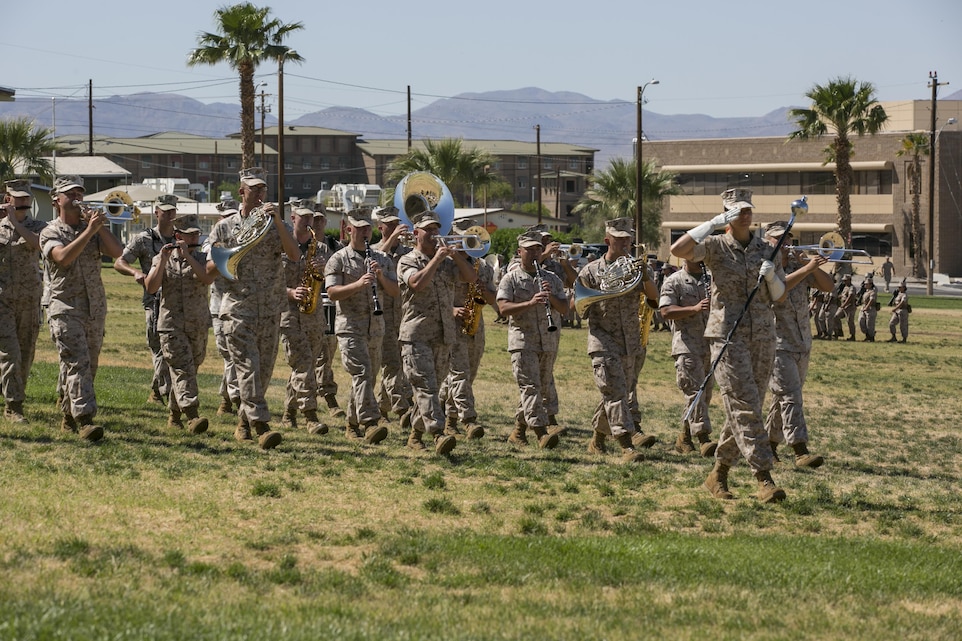 3rd Marine Aircraft Wing Band performs at a relief and appointment ceremony at Lance Cpl. Torrey L. Grey Field May 19, 2016. (Official Marine Corps photo by Lance Cpl. Dave Flores)