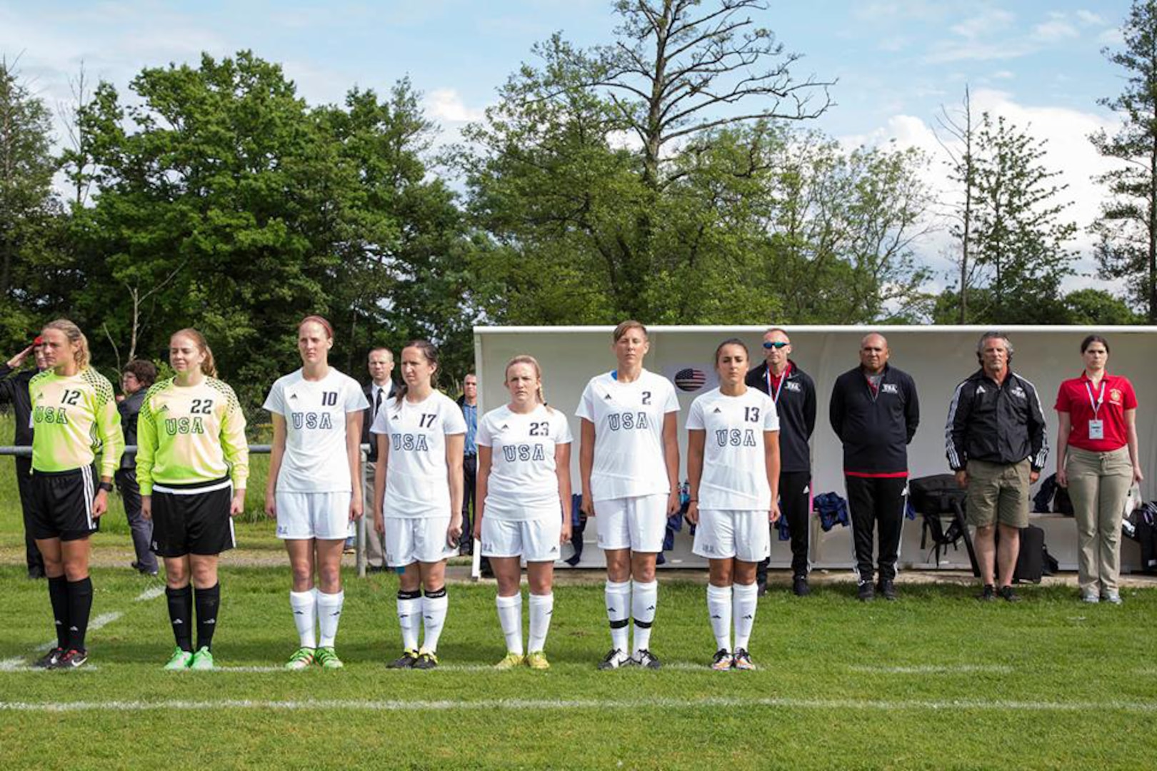 Team USA faces Germany in their opening match of the 2016 Conseil International du Sport Militaire (CISM) World Women's Football Cup in Rennes, France 24 May to 6 June.  